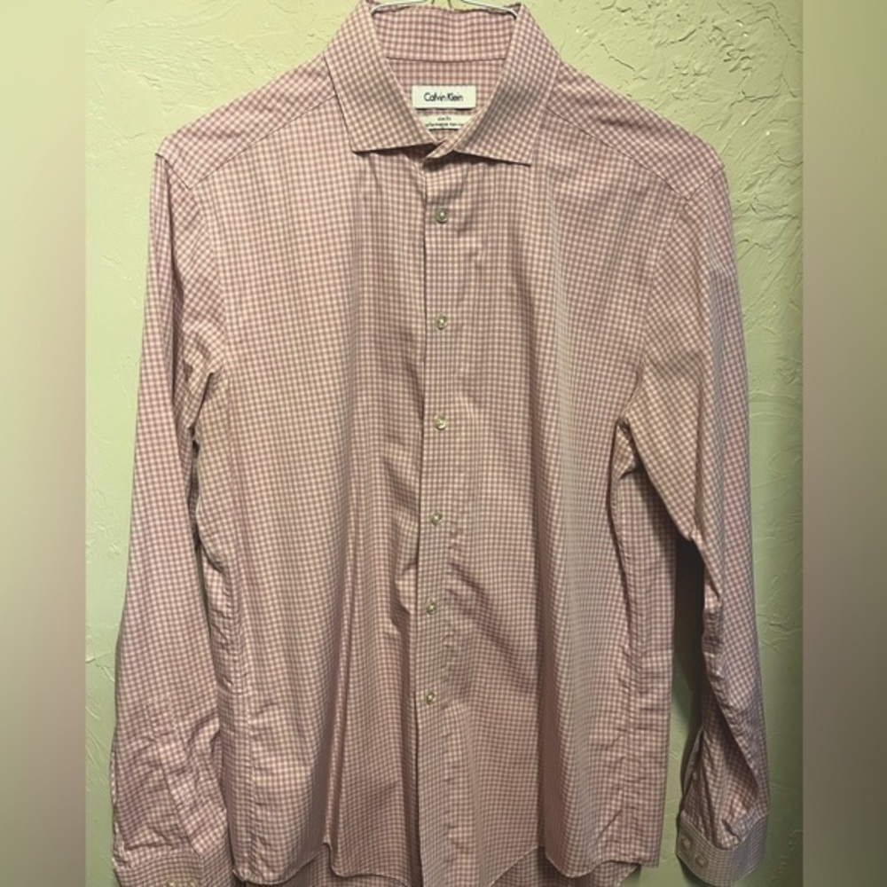 Calvin Klein Slim Fit Performance Non Iron pink / white check print button down❕